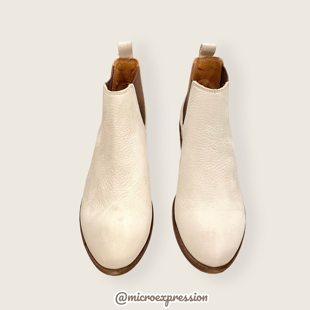 $368 Frye Carson Chelsea Ivory White Real Leather Low Heel Pull On Ankle Boot - Picture 10 of 13
